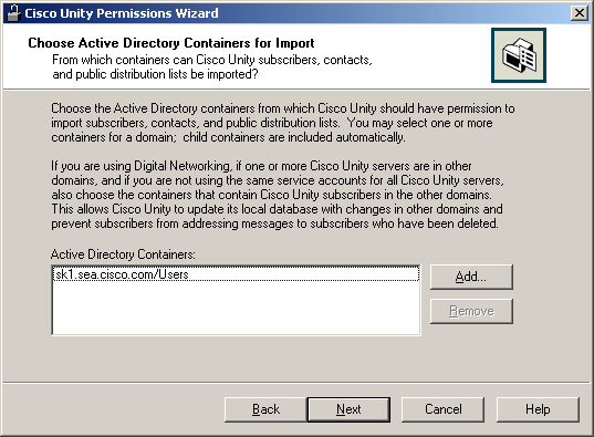 Choose Active Directory Containers for Import